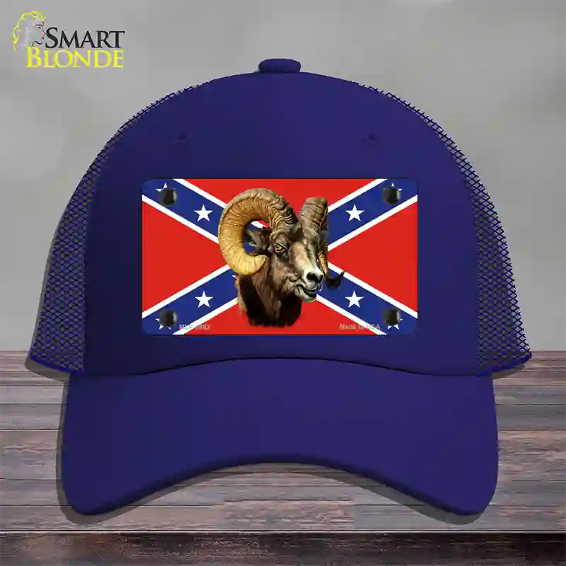 Confederate Flag Ram Novelty License Plate Hat Mesh / Royal Blue