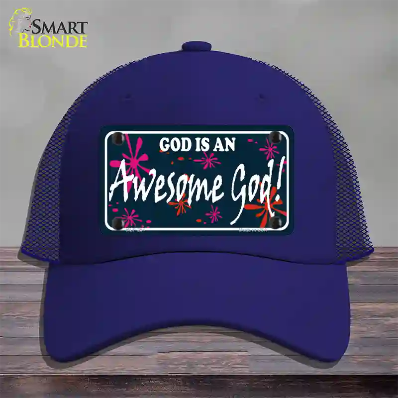 God Is An Awesome God Novelty License Plate Hat Mesh / Royal Blue