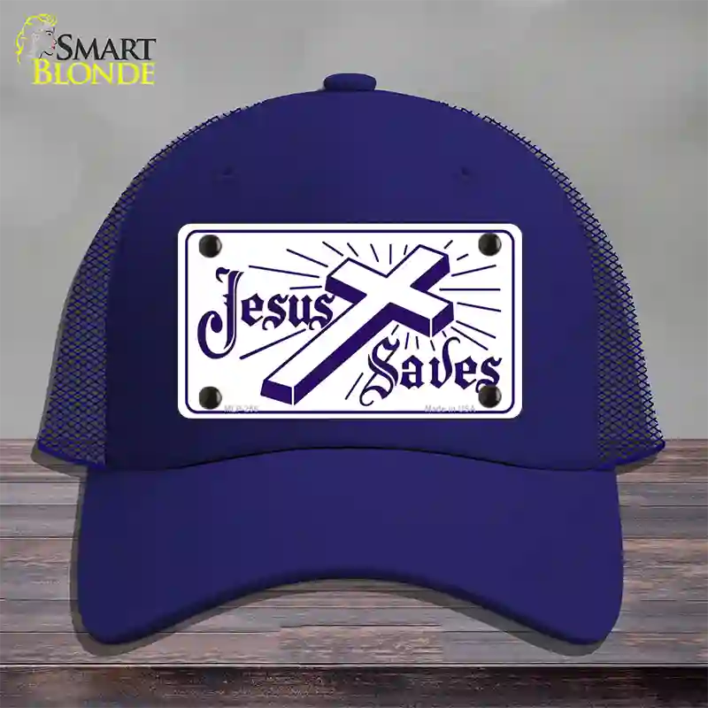 Jesus Saves Novelty License Plate Hat Mesh / Royal Blue