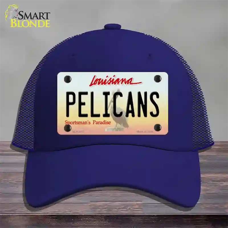 Pelicans Louisiana State Novelty License Plate Hat Mesh / Royal Blue