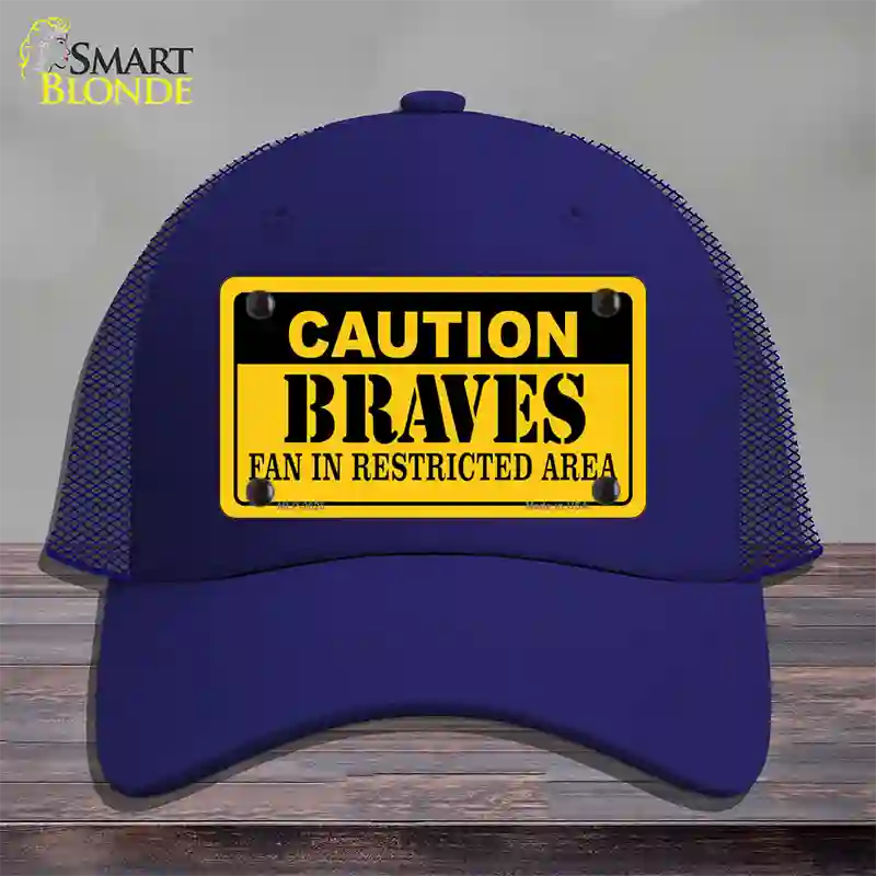 Caution Braves Fan Novelty License Plate Hat Mesh / Royal Blue