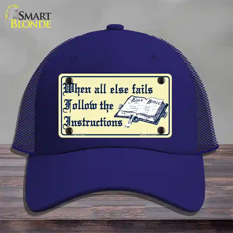 Follow Instructions Novelty License Plate Hat Mesh / Royal Blue