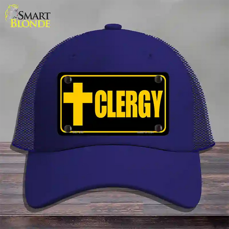 Clergy Vanity Novelty License Plate Hat Mesh / Royal Blue