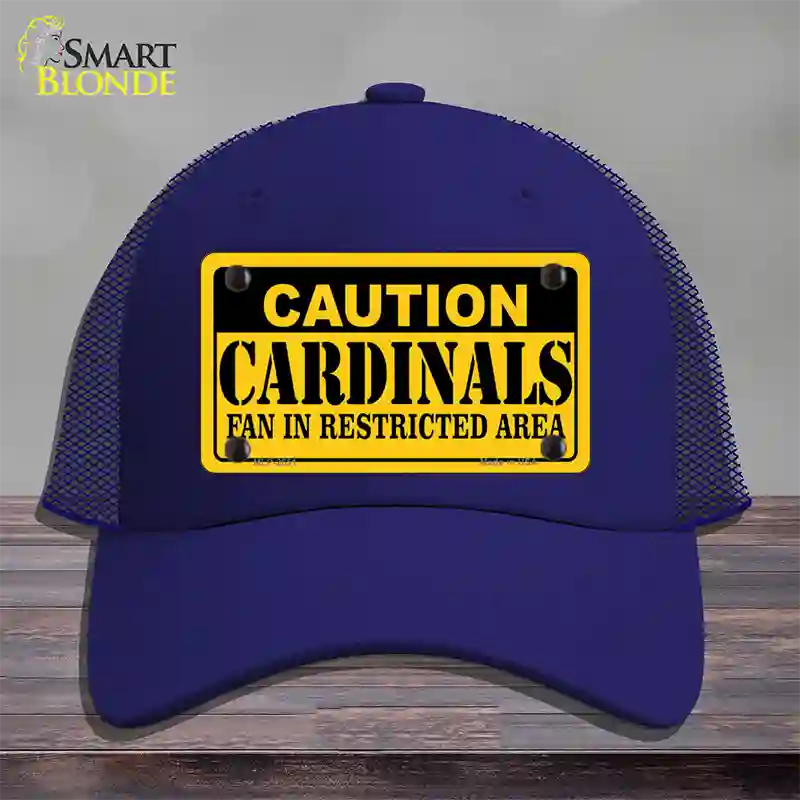 Caution Cardinals Fan Novelty License Plate Hat Mesh / Royal Blue