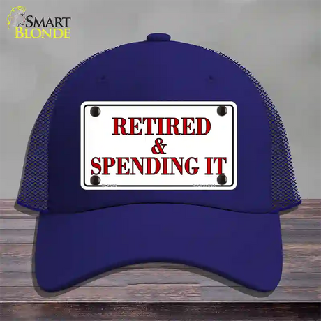 Retired And Spending It Novelty License Plate Hat Mesh / Royal Blue