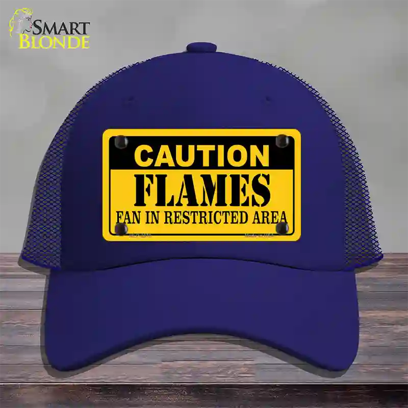 Caution Flames Novelty License Plate Hat Mesh / Royal Blue