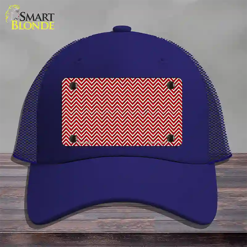 Red White Chevron Novelty License Plate Hat Mesh / Royal Blue