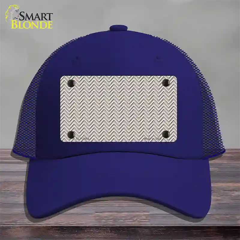 Tan White Chevron Novelty License Plate Hat Mesh / Royal Blue