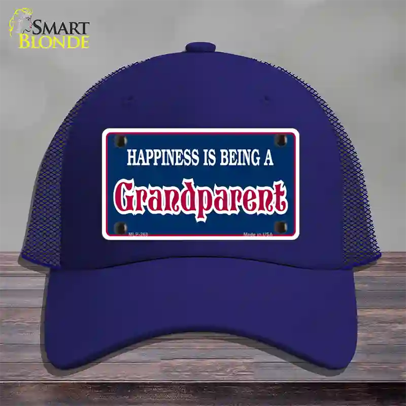 Happiness Being Grandparent Novelty License Plate Hat Mesh / Royal Blue