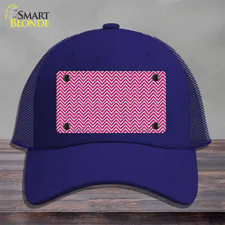 Pink White Chevron Novelty License Plate Hat Mesh / Royal Blue