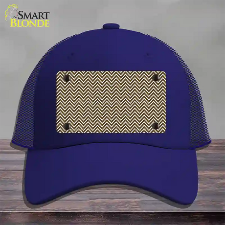 Brown White Chevron Novelty License Plate Hat Mesh / Royal Blue