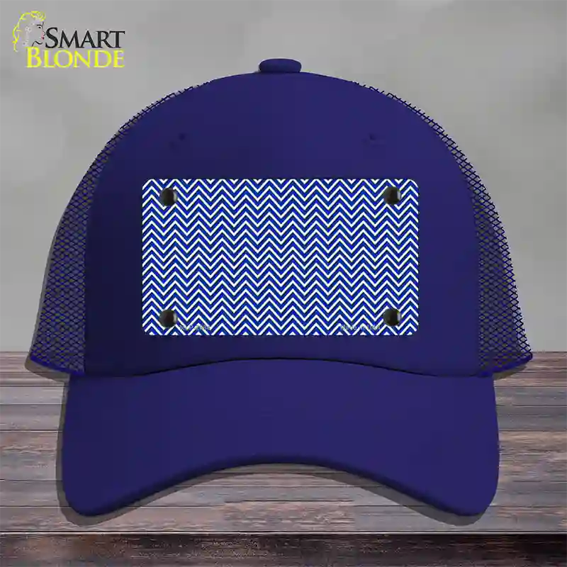 Blue White Chevron Novelty License Plate Hat Mesh / Royal Blue