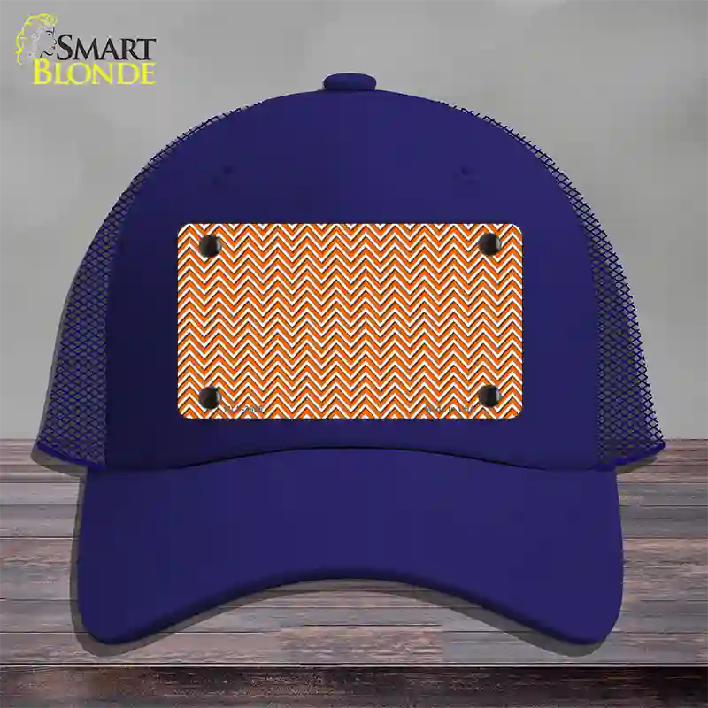 Orange White Chevron Novelty License Plate Hat Mesh / Royal Blue