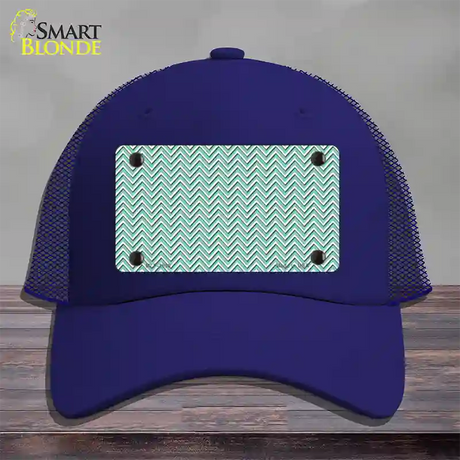 Mint White Chevron Novelty License Plate Hat Mesh / Royal Blue