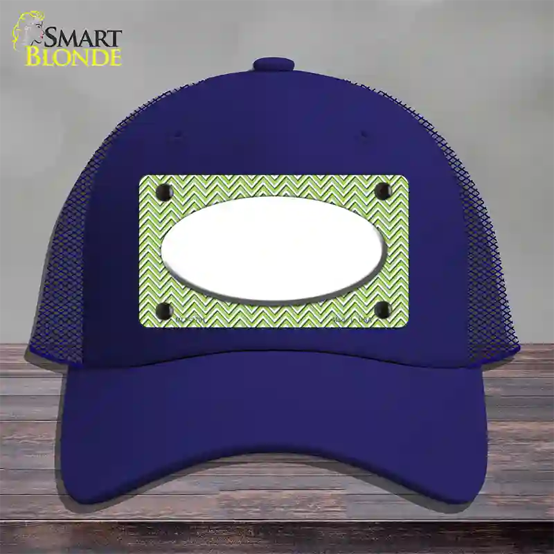 Lime Green White Chevon White Center Oval Novelty License Plate Hat Mesh / Royal Blue