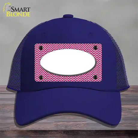 Pink White Chevon White Center Oval Novelty License Plate Hat Mesh / Royal Blue