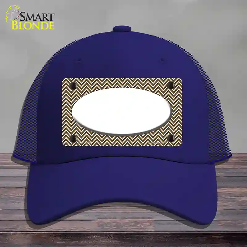 Brown White Chevon White Center Oval Novelty License Plate Hat Mesh / Royal Blue