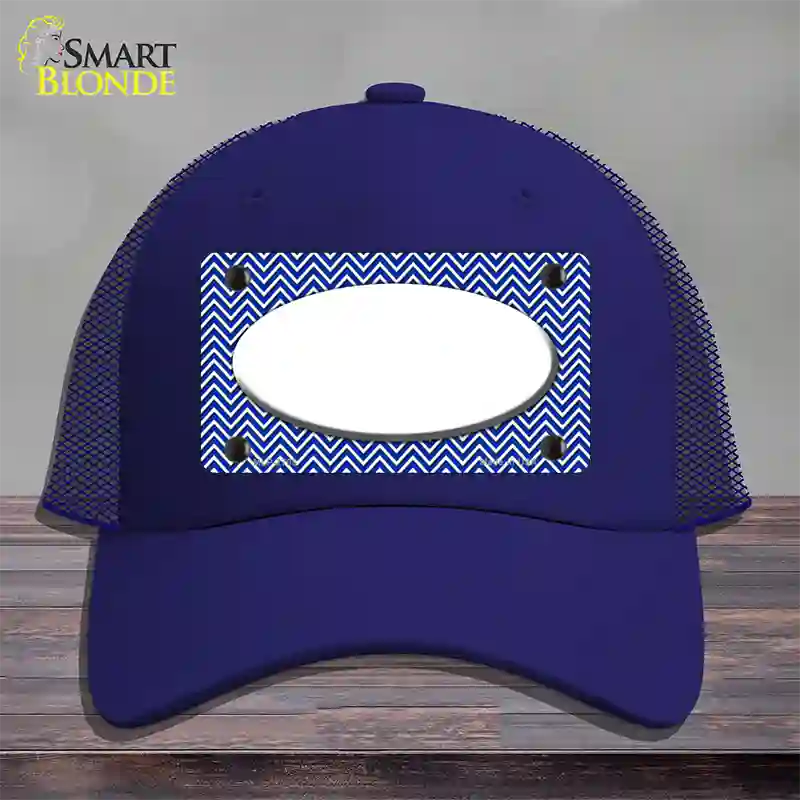 Blue White Chevon White Center Oval Novelty License Plate Hat Mesh / Royal Blue