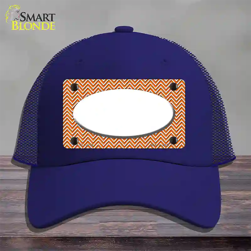 Orange White Chevon White Center Oval Novelty License Plate Hat Mesh / Royal Blue