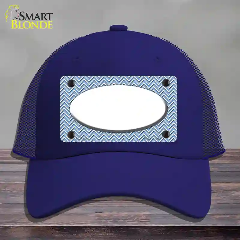 Light Blue White Chevon White Center Oval Novelty License Plate Hat Mesh / Royal Blue