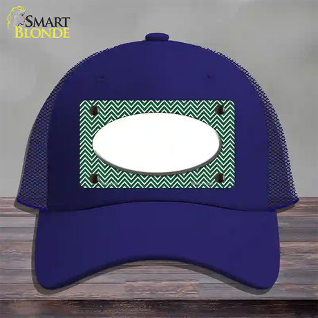 Green White Chevon White Center Oval Novelty License Plate Hat Mesh / Royal Blue