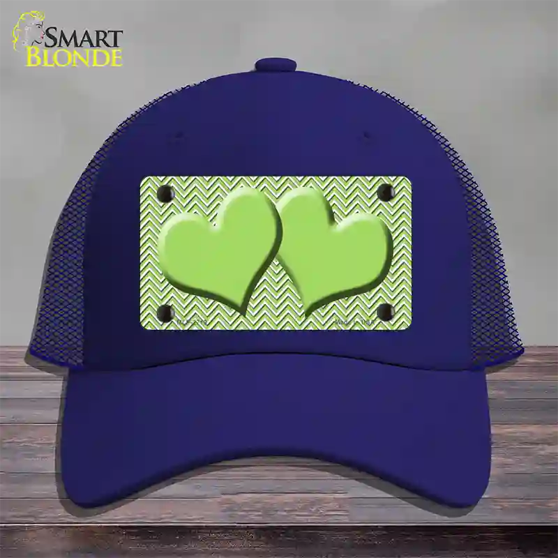 Lime Green White Chevron Lime Green Center Hearts Novelty License Plate Hat Mesh / Royal Blue