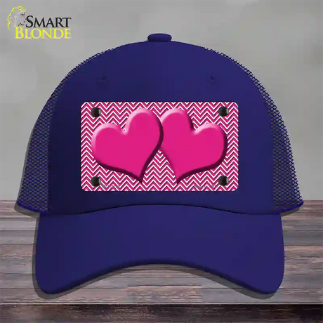 Pink White Chevron Pink Center Hearts Novelty License Plate Hat Mesh / Royal Blue