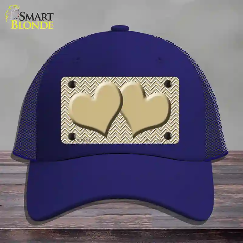 Gold White Chevron Gold Center Hearts Novelty License Plate Hat Mesh / Royal Blue