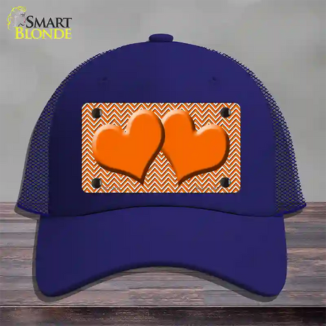 Orange White Chevron Orange Center Hearts Novelty License Plate Hat Mesh / Royal Blue