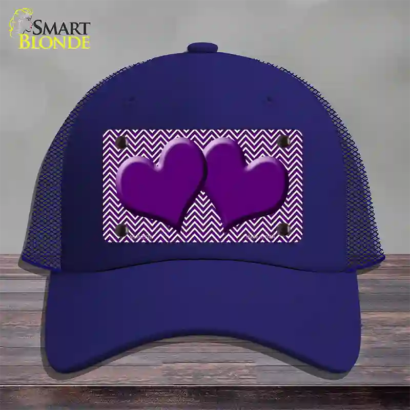 Purple White Chevron Purple Center Hearts Novelty License Plate Hat Mesh / Royal Blue