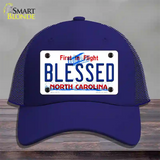 Blessed North Carolina Novelty License Plate Hat Mesh / Royal Blue