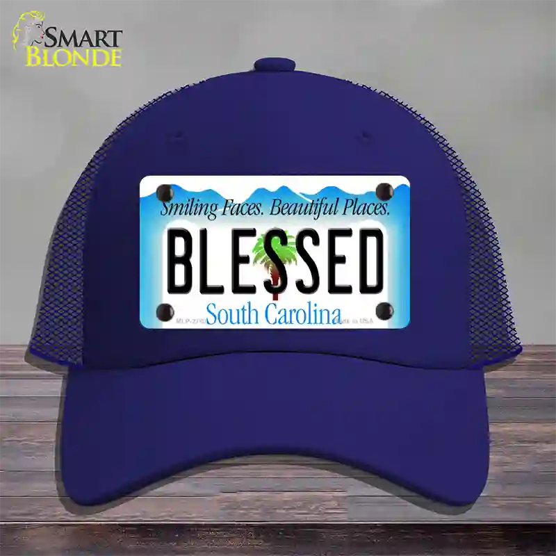 Blessed South Carolina Blue Novelty License Plate Hat Mesh / Royal Blue