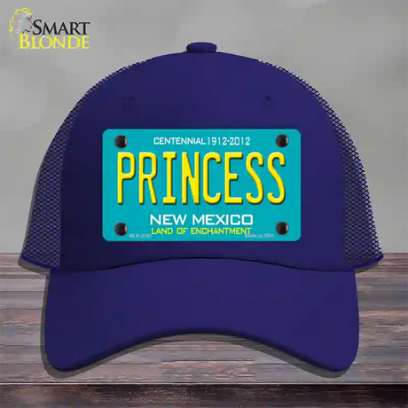 Princess New Mexico Teal Novelty License Plate Hat Mesh / Royal Blue