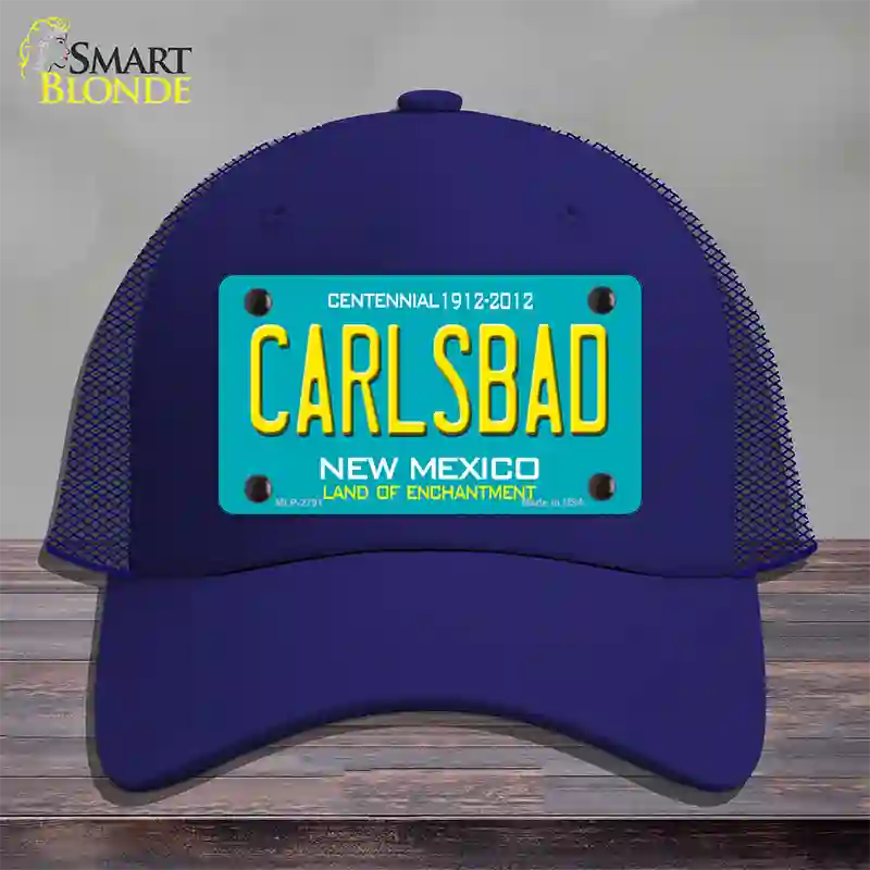 Carlsbad New Mexico Teal Novelty License Plate Hat Mesh / Royal Blue