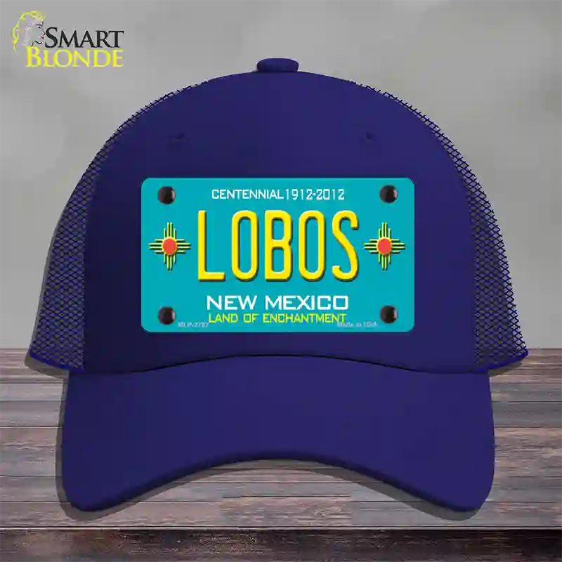 Lobos New Mexico Teal Novelty License Plate Hat Mesh / Royal Blue