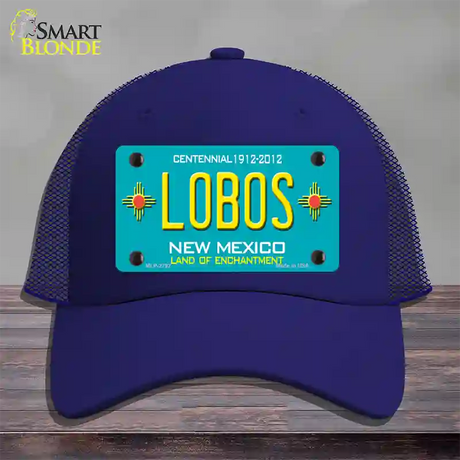 Lobos New Mexico Teal Novelty License Plate Hat Mesh / Royal Blue