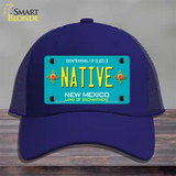 Native New Mexico Teal Novelty License Plate Hat Mesh / Royal Blue