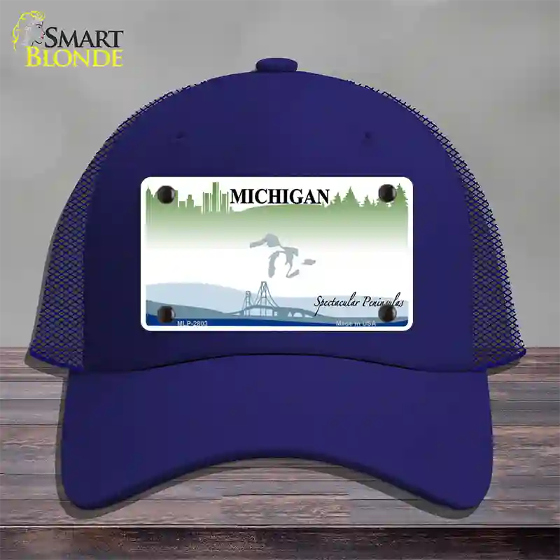 Michigan Peninsulas State Blank Novelty License Plate Hat Mesh / Royal Blue