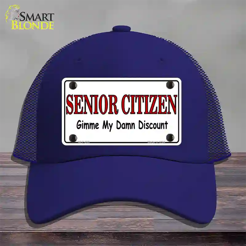 Senior Citizen Discount Novelty License Plate Hat Mesh / Royal Blue