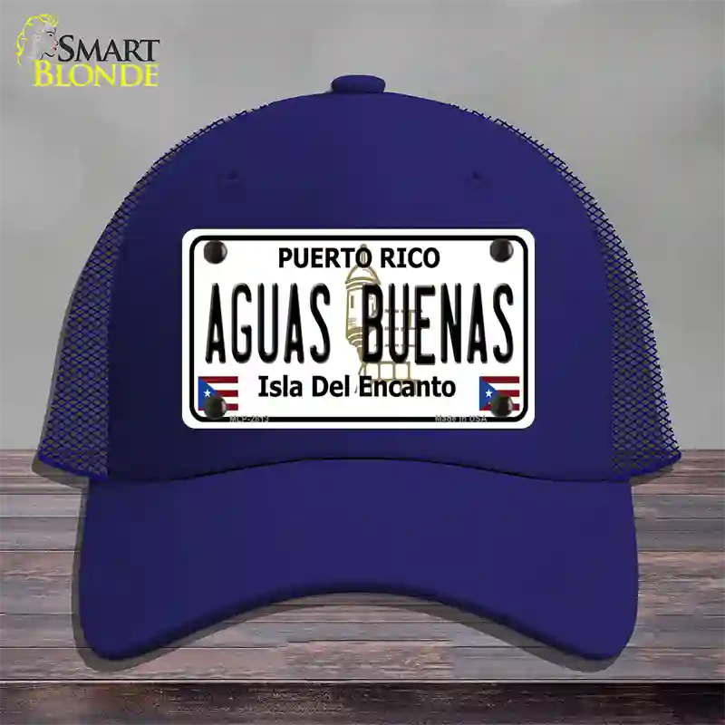 Aguas Buenas Puerto Rico Novelty License Plate Hat Mesh / Royal Blue