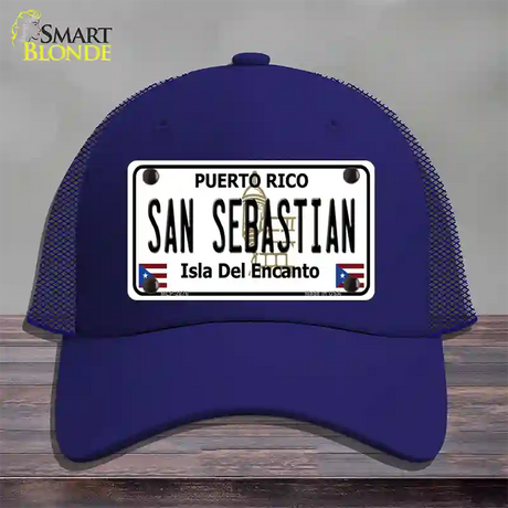 San Sebastian Puerto Rico Novelty License Plate Hat Mesh / Royal Blue