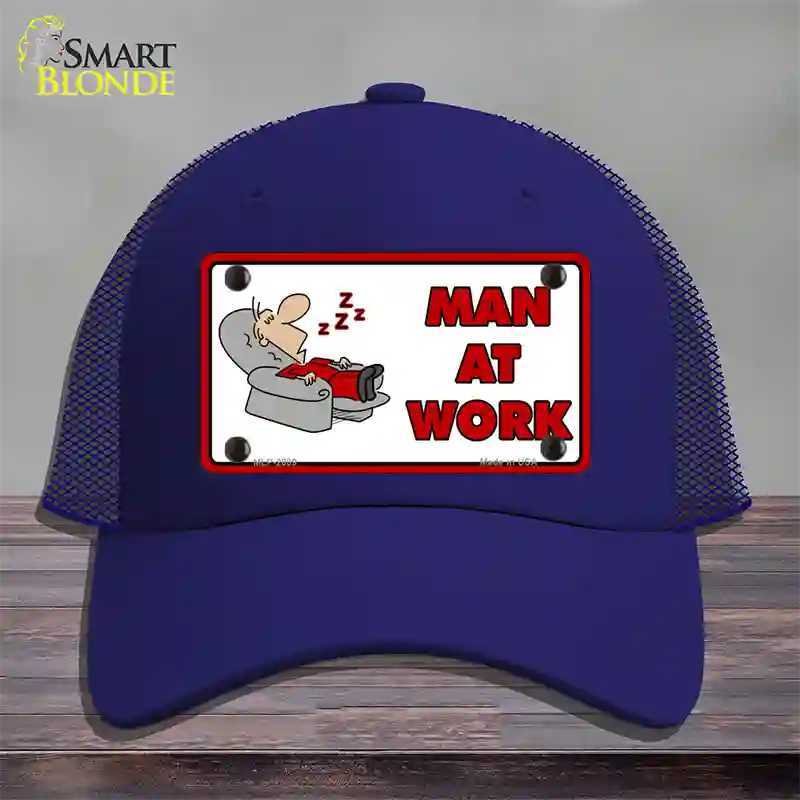 Man At Work Novelty License Plate Hat Mesh / Royal Blue