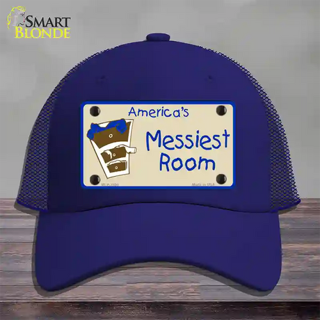 Americas Messiest Room Novelty License Plate Hat Mesh / Royal Blue