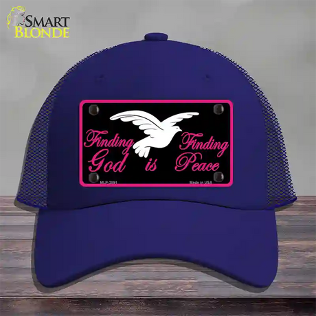 Finding God Finding Peace Black Novelty License Plate Hat Mesh / Royal Blue