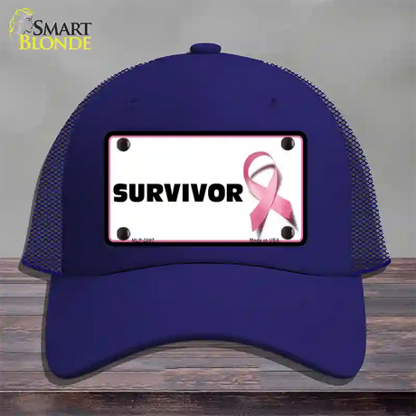 Survivor Breast Cancer Novelty License Plate Hat Mesh / Royal Blue