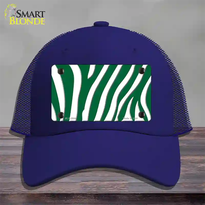 Green White Zebra Novelty License Plate Hat Mesh / Royal Blue