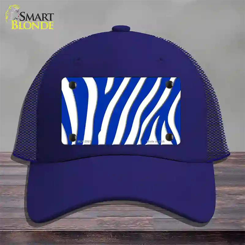 Blue White Zebra Novelty License Plate Hat Mesh / Royal Blue