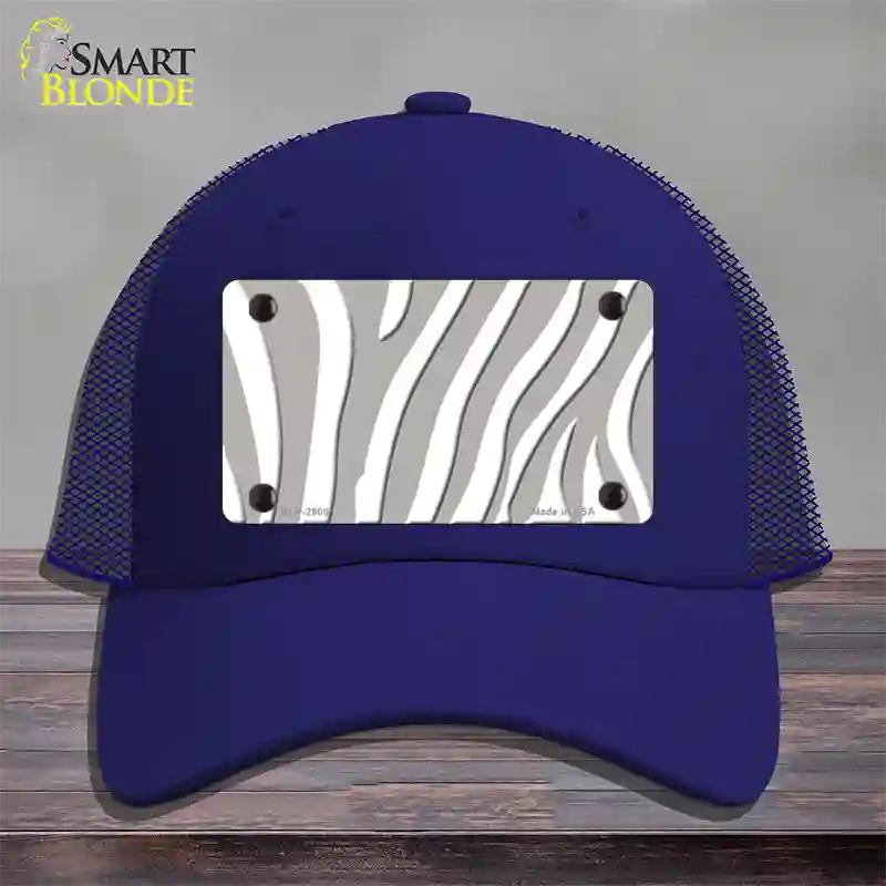 Grey White Zebra Novelty License Plate Hat Mesh / Royal Blue