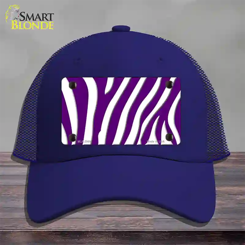 Purple White Zebra Novelty License Plate Hat Mesh / Royal Blue