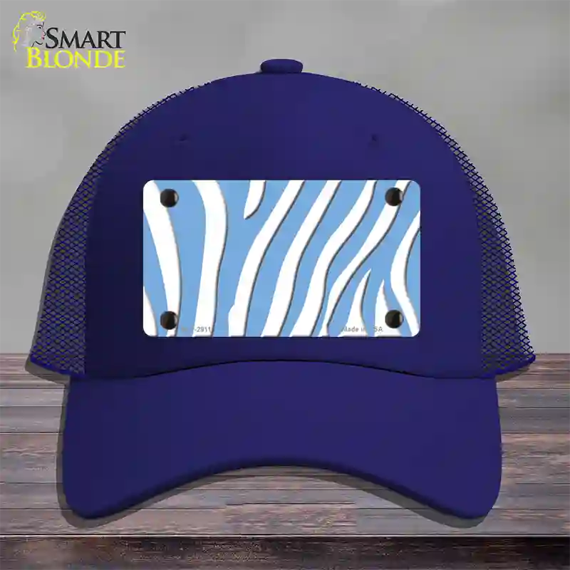 Light Blue White Zebra Novelty License Plate Hat Mesh / Royal Blue